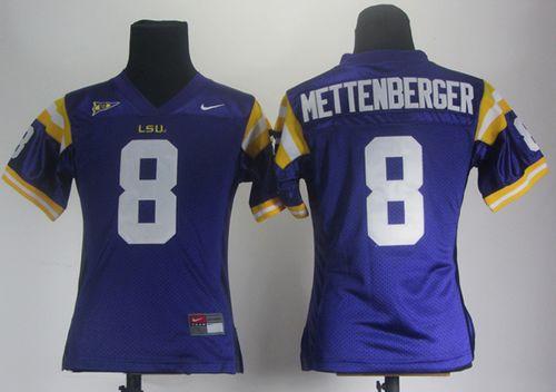 LSU Tigers #8 Zach Mettenberger Purple Women's Stitched NCAA Jersey